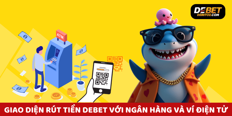 Giao diện rút tiền Debet với lựa chọn ngân hàng và ví điện tử